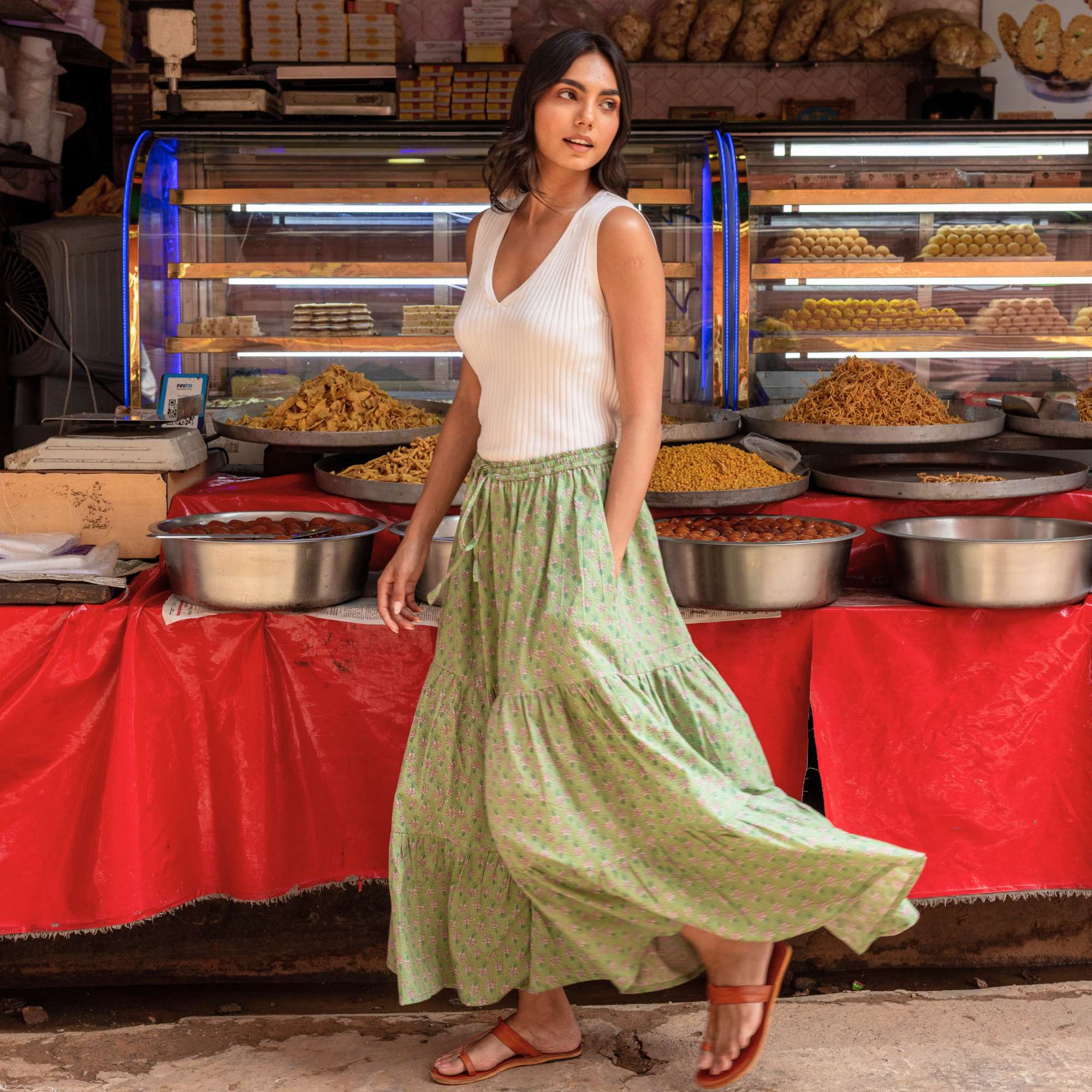 Sage green maxi skirt