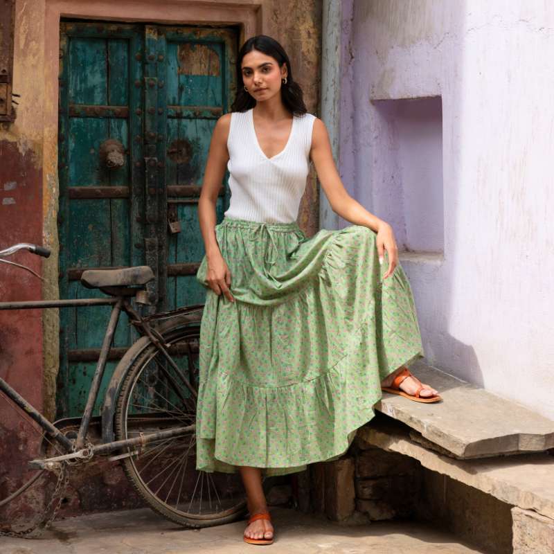 kanchan wearing sage green maxi skirt kanchan wearing sage green maxi skirt
