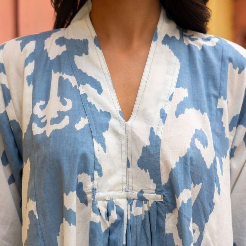 v neck detail of the blue ikat dress v neck detail of the blue ikat dress