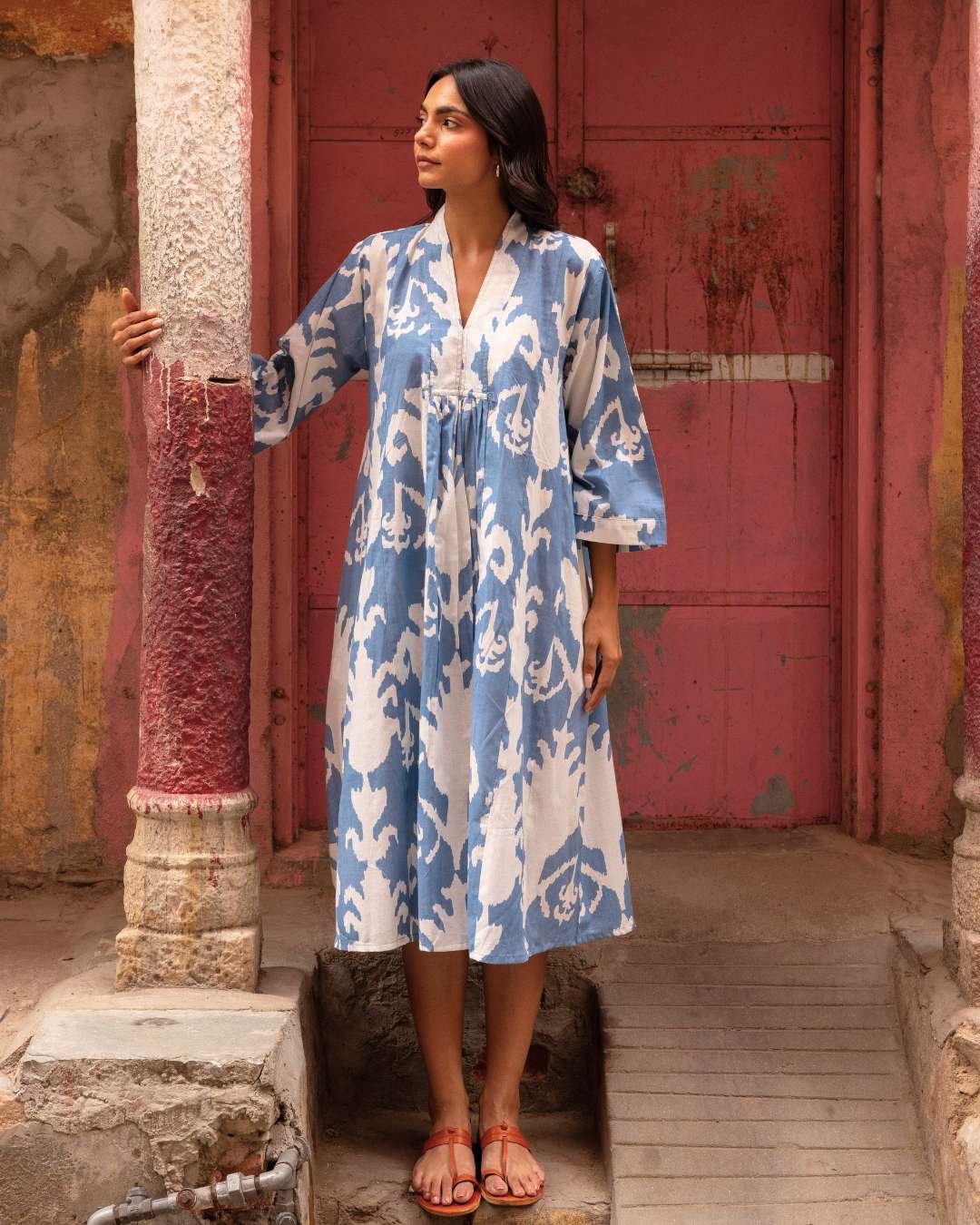 the blue ikat print dress