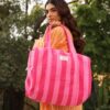 Roaring Pink Stripe Weekend Bag
