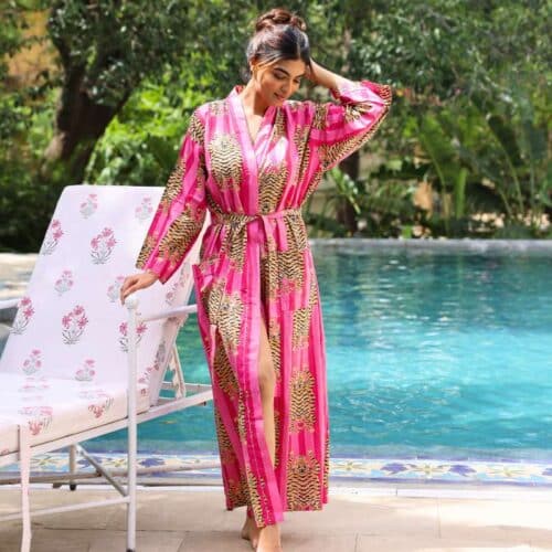 Roaring Pink Stripe Cotton Robe