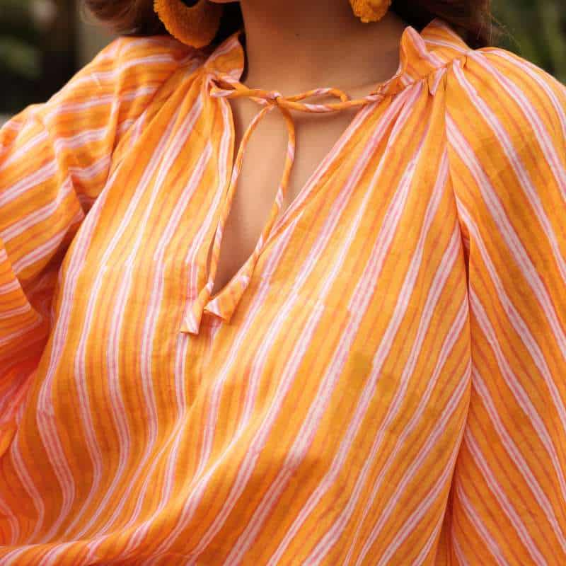 neckline of orange pink stripe maxi dress neckline of orange pink stripe maxi dress