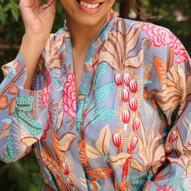 close up of the tropical paradise cotton robe