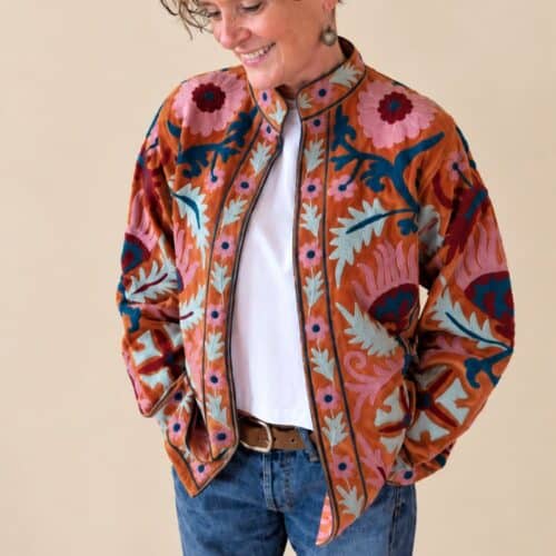 Burnt sienna velvet suzani jacket