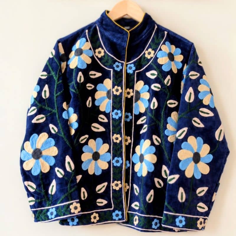 Midnight blue velvet suzani jacket