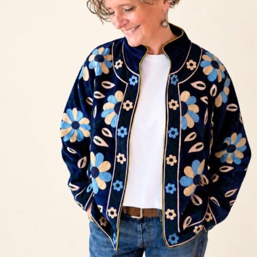 Midnight blue velvet suzani jacket