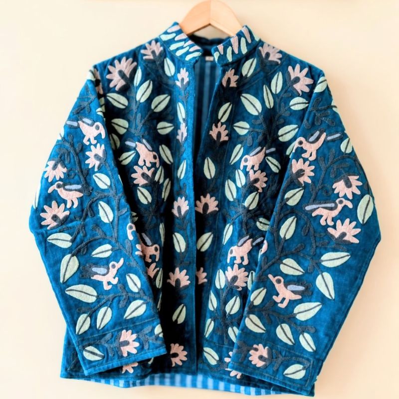 Teal velvet suzani jacket
