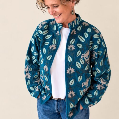 Teal velvet suzani jacket