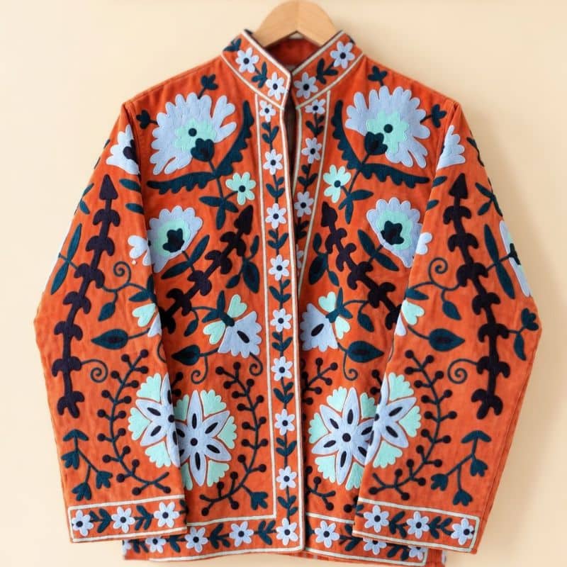 golden ochre velvet suzani jacket