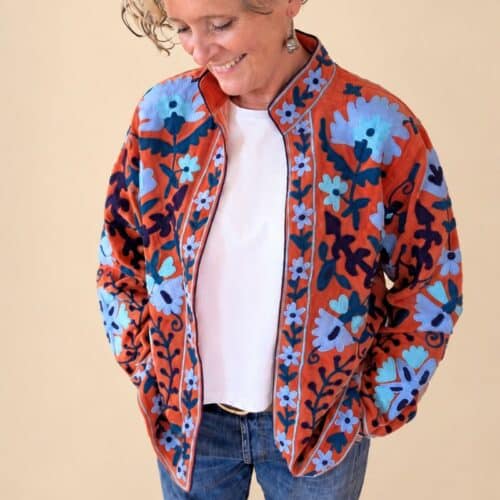 golden ochre velvet suzani jacket