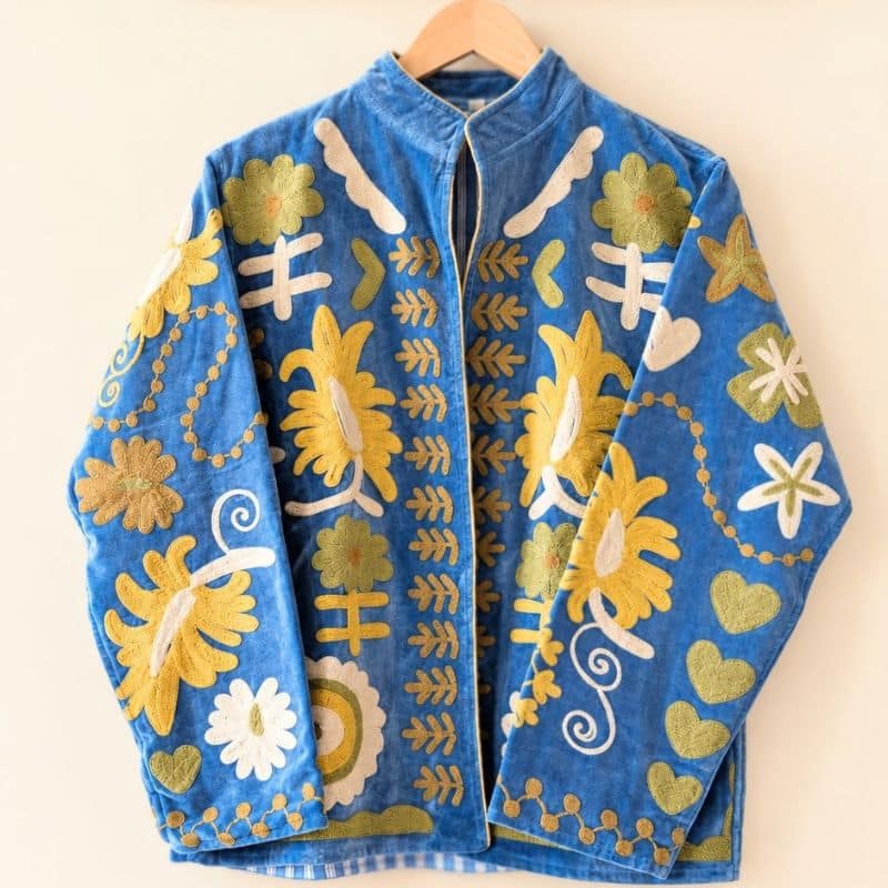 mustard blue velvet suzani jacket