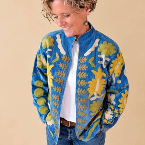 mustard blue velvet suzani jacket