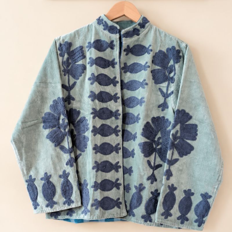 sage velvet suzani jacket